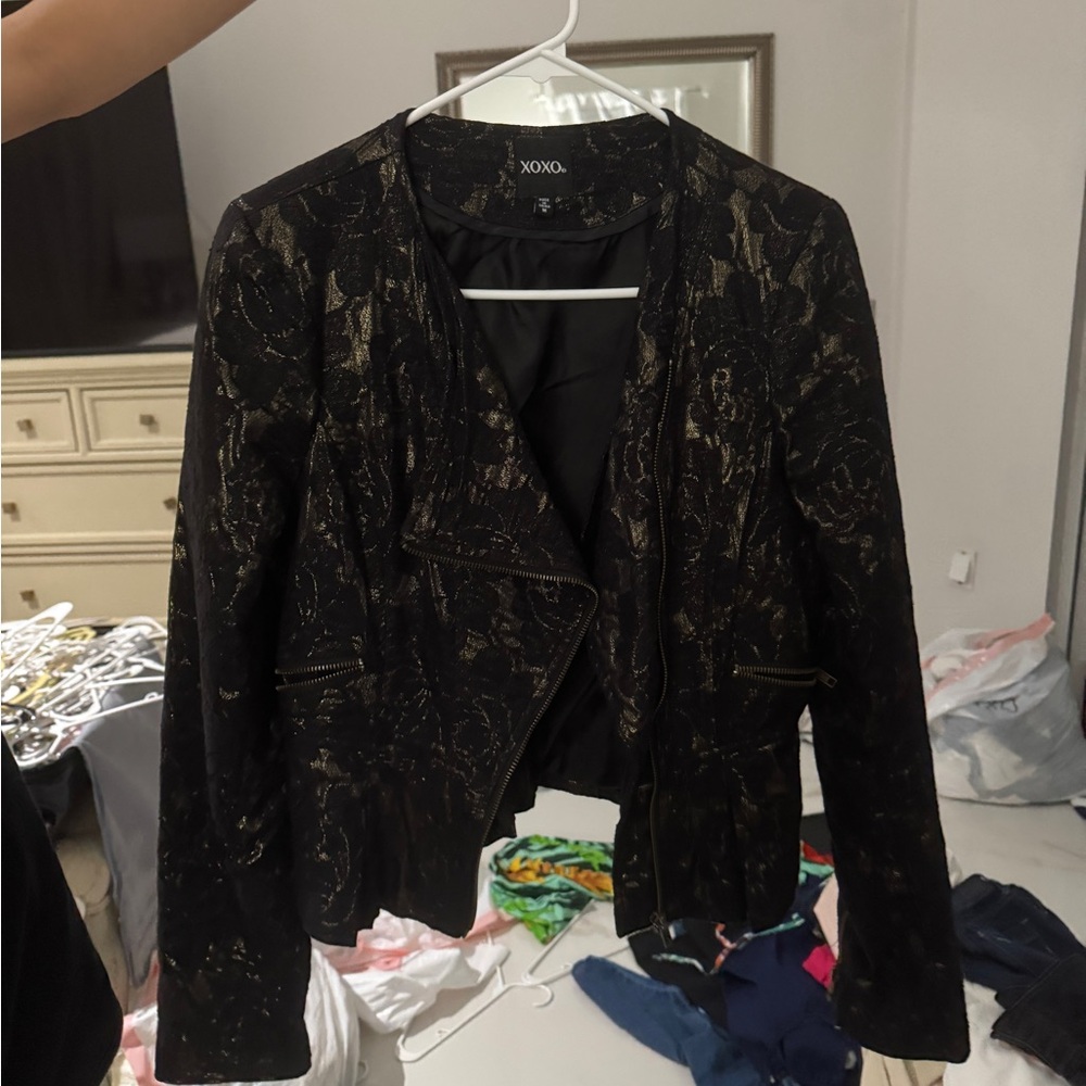 XOXO Black and Gold Lace Blazer
